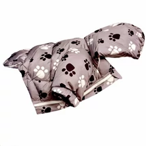 Téli kutyakabát tappancsmintával – szürke színben, kapucnival XL-es méret