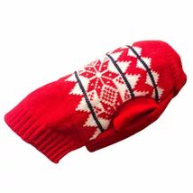 Téli kötött kutyapulóver  - norvégmintás, hópelyhes motívummal piros S-es méret