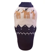 Karácsonyi kötött kutyapulóver – rénszarvas mintával M-es méret kék