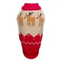 Karácsonyi kötött kutyapulóver – rénszarvas mintával S-es méret piros