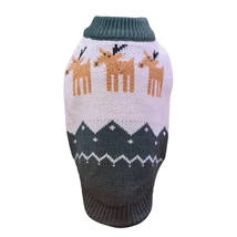 Karácsonyi kötött kutyapulóver – rénszarvas mintával S-es méret zöld