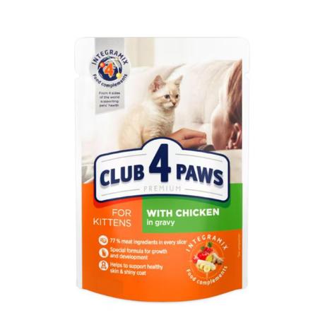 Club 4 paws 480g szaftos eledel cicáknak csirke+borjú+makréla