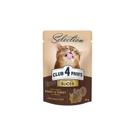 CLUB4PAWS CAT alutasakos nedves eledel 80 g szaftos nyulas-pulykás