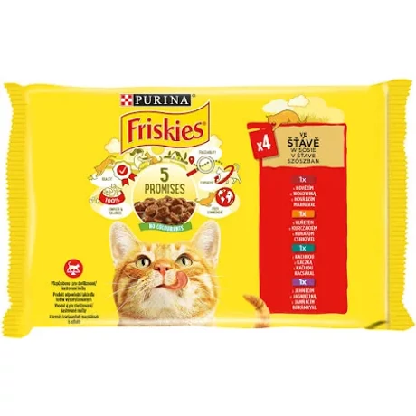 Friskies alutasakos nedves macskaeledel csirke, kacsa, bárány, marha 4x85 g