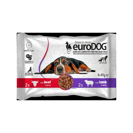 Euro Dog alutasakos eledel kutyáknak marha-bárány 4*85g