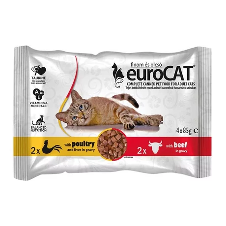 EURO CAT POUCH SZÓSZBAN DUO 4X85G SZÁRNYAS+MARHA