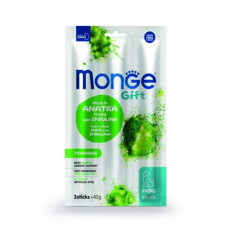 Monge Gift Training jutalomfalat kutyáknak kacsával ás spirulinával