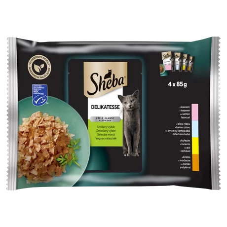 Sheba Delicatesse Vegyes választék teljes értékű nedves eledel felnőtt macskáknak 4 x 85 g